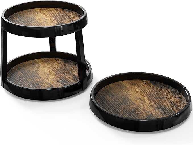 Simple Houseware 2 Tier Turntable Lazy Susan Multifunctional Organizer, Rustic Brown