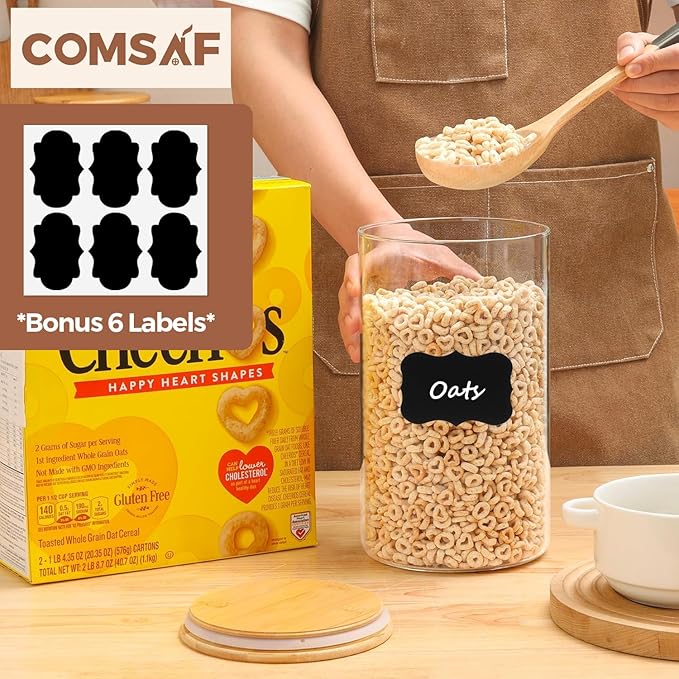 ComSaf Glass Jar with Airtight Lid (140 oz/4 liter/1.1 Gallon), Large Glass Food Storage Container with Bamboo Lid, Glass Jars with Lids for Food