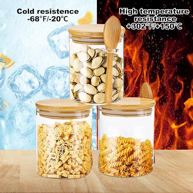 Glass Jar with Bamboo Lids,Overnight Oats Containers with Lids,Glass Food Storage Jars Containers,Kitchen Canisters for Candy,Cookie,Coffee,Sugar,Tea,Nuts,18.5oz/540ML(6PCS)