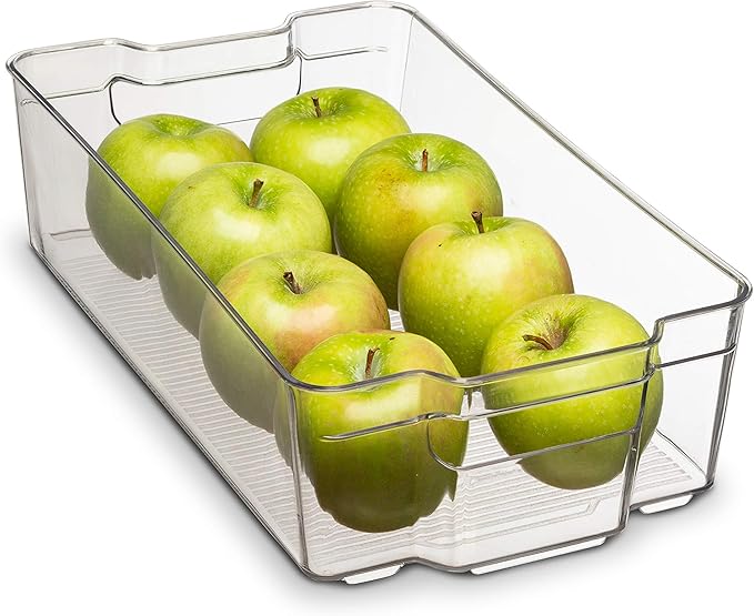 Home Basics Clear Acrylic Food Storage Container Bin for Fridge Freezer or Pantry, Stackable with Handles. Organize Fruit, Vegetables, Yogurt, Snacks, Pasta, Extra Large, 8” x 14"