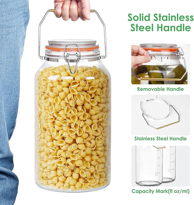 1.5 Gallon Glass Jar with Lid, Large Glass Jar with Lid and Silicone Seal, Gass Storage Jar with Lids, Wide Mouth Jars Glass Container for Kitchen Food Storage(1 Pack)