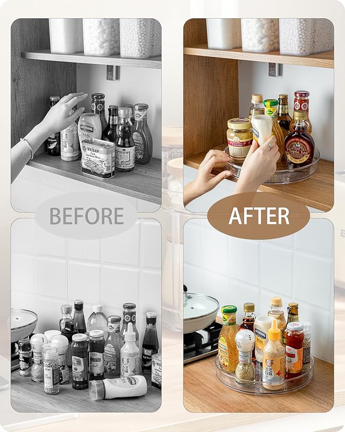 Roninkier Clear Lazy-Susan Turntable Cabinet-Organizer – 2-Pack 11-Inch Lazy Susan Spice Rack Storage for Fridge Refrigerator Pantry