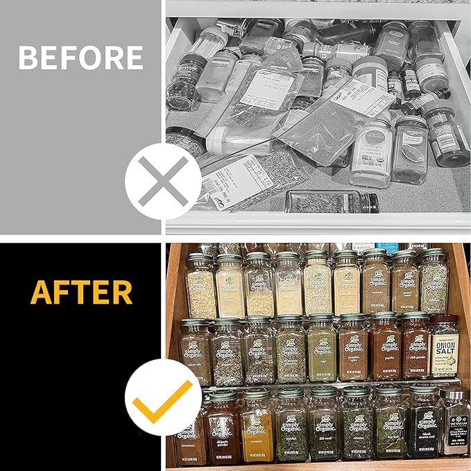 Spice Drawer Organizer for Kitchen: Acrylic Seasoning Organizer Drawer for Rack Cabinet Drawers