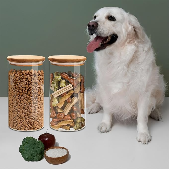 40oz Round Glass Storage Containers with Lids, Clear Food Storage Container Jar with Sealing Bamboo Lid for Noodles Flour Cereal Rice Sugar Tea Coffee Beans, Round Set of 3