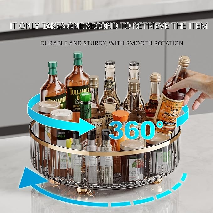 Clear Lazy Susan Pantry Organizers and Storage, 11” Turntable Organizer, Rotating Storage Rack for for Kitchen, Pantry,Cabinet, Dining Table,Fridge,Countertop,Vanity,Food Storage