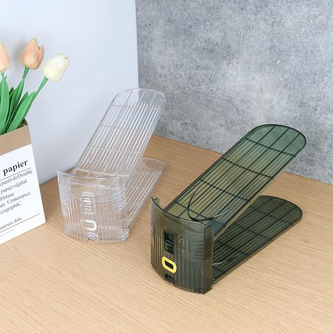 Yes!Fresh Shoe Slot Organizer, Boutique Display Style Shoe Stacker for A Pair of Shoes, Separable Shoe Rack for Closet Organization, 3 Adjustable Narrow Shoe Rack (Transparent Green, 2 Pack)