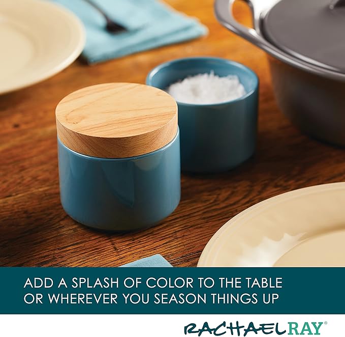 Rachael Ray Ceramics Stacking Spice/Seasoning Box Set with Lid, 2 Piece, Agave Blue