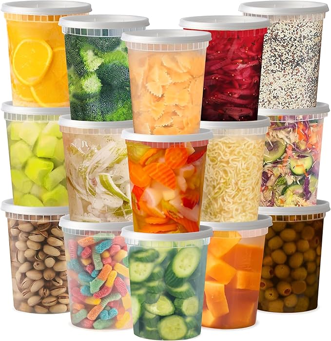 TashiBox 48 Sets 32 oz Plastic Deli Containers with Lids - Clear Airtight Food Storage & Meal Prep Containers, BPA Free, Stackable, Leakproof, Microwave & Freezer Safe