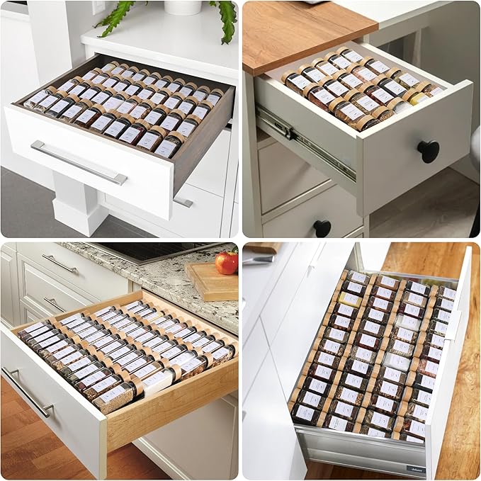 Spice Drawer Organizer - 48 Pack Transparent Acrylic Spice Rack (Jars not included)
