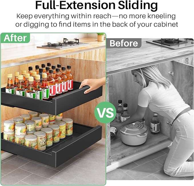 Pull Out Cabinet Organizer Fixed With Adhesive Nano Film, Heavy Duty Storage and Drawer Organization Slide Out Pantry Shelves Sliding Drawer Pantry Shelf for Kitchen13.8" W x 16.9"D x 3.1"H(1PC)