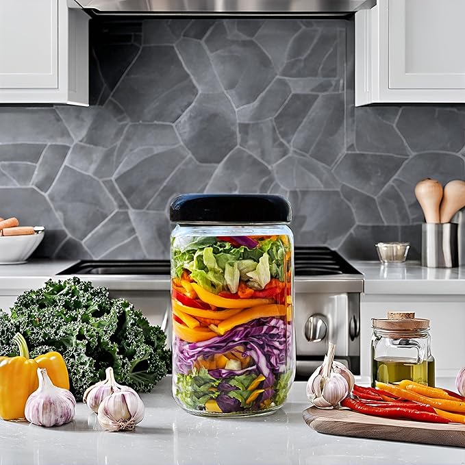 Jarming Collections Mason Jar 32 oz Wide Mouth Storage Jars (3 Pack, BPA Free) with Black Dome Lids