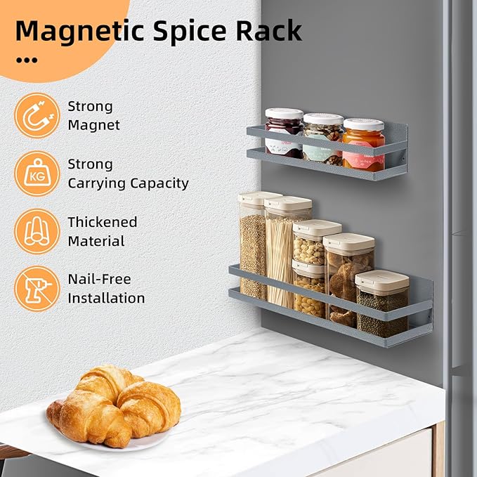 Uten Large Spice Rack for Refrigerator, 2 Pack Strong Magnetic Shelves, Moveable Fridge Organizer, Perfect Space Saver