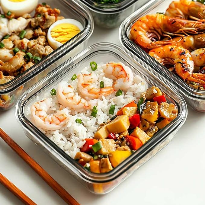 UMEIED 12 PACK Glass Food Storage Containers with Leak Proof Lids, Glass Airtight Meal Prep Containers Set for Lunch, On the Go, Leftover, Kitchen Pantry Organizers and Storage (Blue)