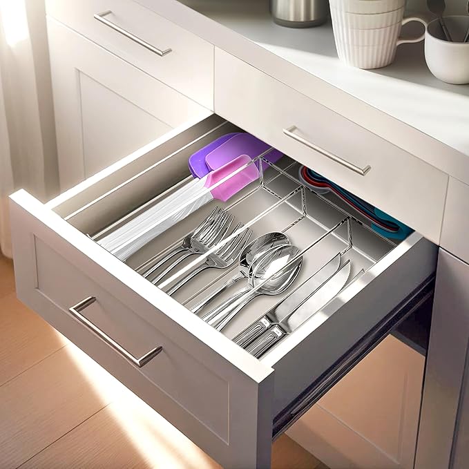 Amazing Abby - Felicia - Plastic Flatware Organizer, Compartmented Utensil Holder, Cutlery Tray for Drawer, Silverware Storage for Kitchen, Perfect Storage Solution for Home and Restaurant