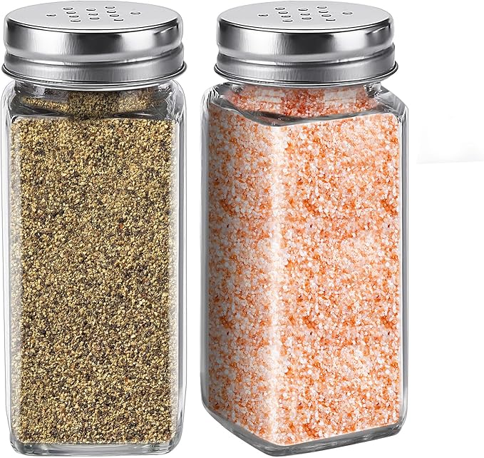 Glass Salt and Pepper Shakers Set Large,DWTS DANWEITESI Farmhouse Salt and Pepper Shakers Cute with Stainless Steel Lid-Large Spice Jars,Clear to Know When to Fill,Cute Farmhouse Kitchen
