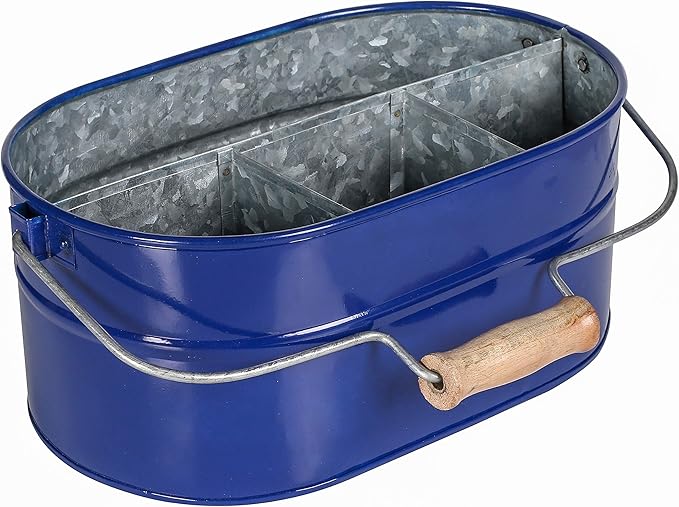 Alpha Living Home 4-Section Galvanized Utensil Caddy – Cobalt Blue Farmhouse Organizer with Removable Handle, 13.5"x10"x5.5" – Versatile Storage for Kitchen, Outdoor & Party Essentials