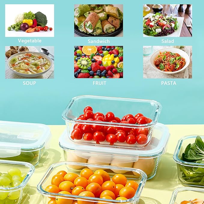 2600 ML /88oz/ 11 Cup LARGE Glass Food Storage Container with Airtight Locking Lid for Storing food, Vegetables, Fruits Roasting Turkey Freezer Microwave & Oven Safe Leak Proof