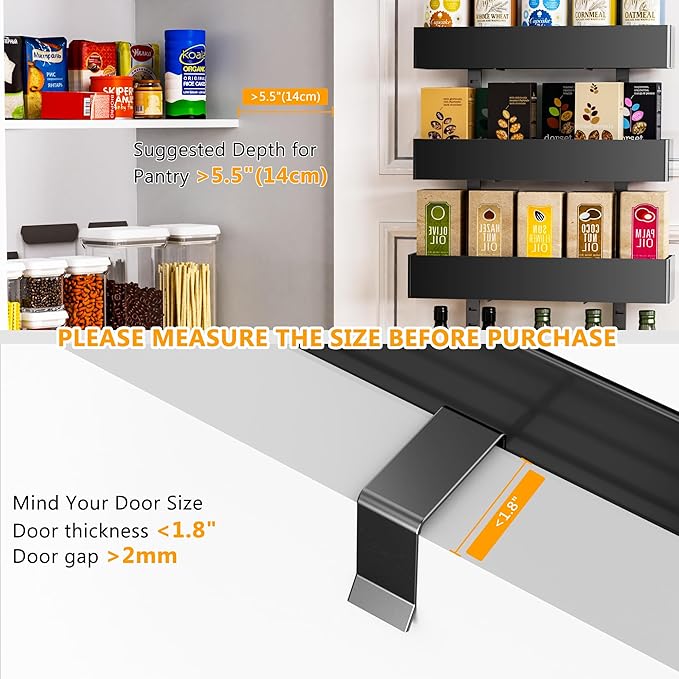 masadi Over The Door Pantry Organizer, 9-Tier Black Pantry Door Organizer, Hanging Spice Rack, Adjustable Pantry Organizers and Storage, Laundry Room Organization for Home & Kitchen Essentials