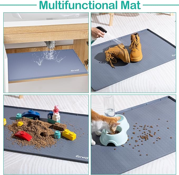 Waterproof Under Sink Mat 31" x 22", Silicone Cabinet Liner, Rubber Protector for Kitchen and Bathroom, Keeps Cabinets Clean, Dry, and Organized (Grey)
