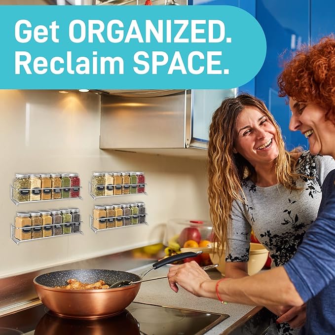 Spice Rack Wall Mounted 4 Tier – Space-Saving Kitchen Spice Organizer for Seasonings – Screw or Adhesive Hanging – Wall Mount Hanging Spice Rack for Wall, Cabinet, Pantry Door