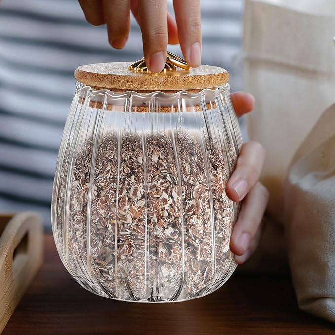 4PCS GLASS FOOD STORAGE JARS: Delicate Thicken Glass Storage Containers with Lids, Decorative Jar for Candy Cookies Coffee 750ml