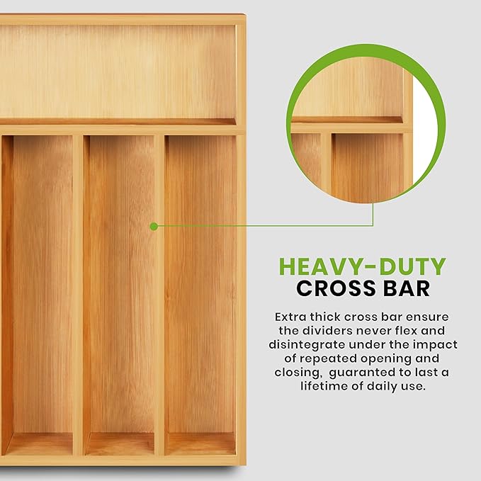 Utopia Kitchen Silverware Organizer, Bamboo Utensil Drawer Organizer for Cutlery, Utensils & Flatware (5 Compartment, Natural) Pack of 1
