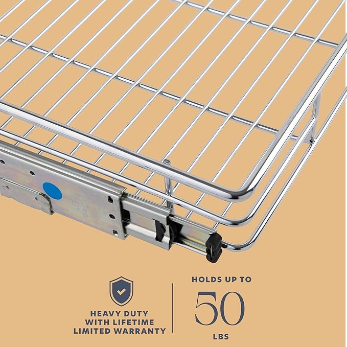 HOLDN’ STORAGE Pull Out Cabinet Organizer, Heavy Duty Caddy w/Lifetime Limited Warranty - 28”W x 21”D - Requires At Least 29-1/4” Cabinet Opening, Steel Metal Cabinet Drawers Slide Out, Chrome