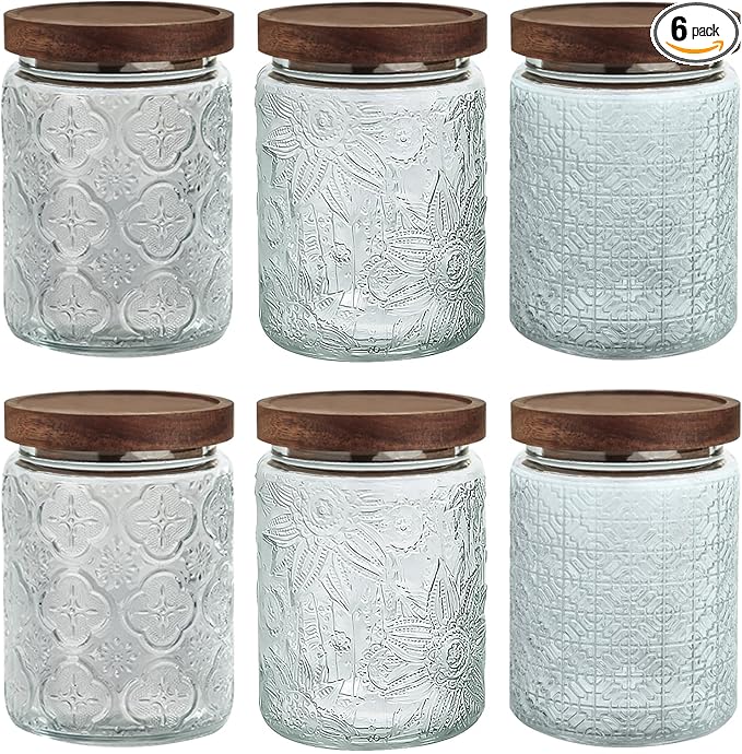 Vintage Glass Jar With Airtight Lid, Kitchen Glass Food Storage Containers Mason Jars for Cookie, Candy, Sugar, Coffee, Beans, Tea, Oats, Flour, Grains, Delicate Food Storage Jar
