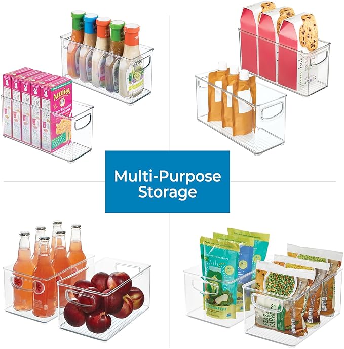 iDesign Stackable Pantry Bins with Handles for Cabinets or Fridge, Set of 6, Clear, Made in USA