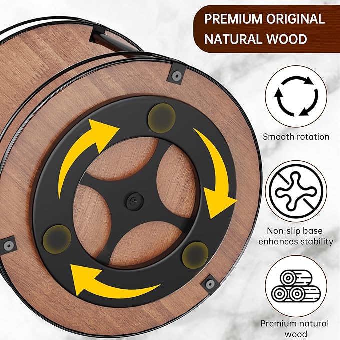 12.4" Lazy Susan Organizer 2 Tier - Rotating Spice Rack, Wooden Spinning Spice Holder for Inside Cabinet, Pantry, Kitchen, Countertop, Bathroom and Vanity, Versatile Storage