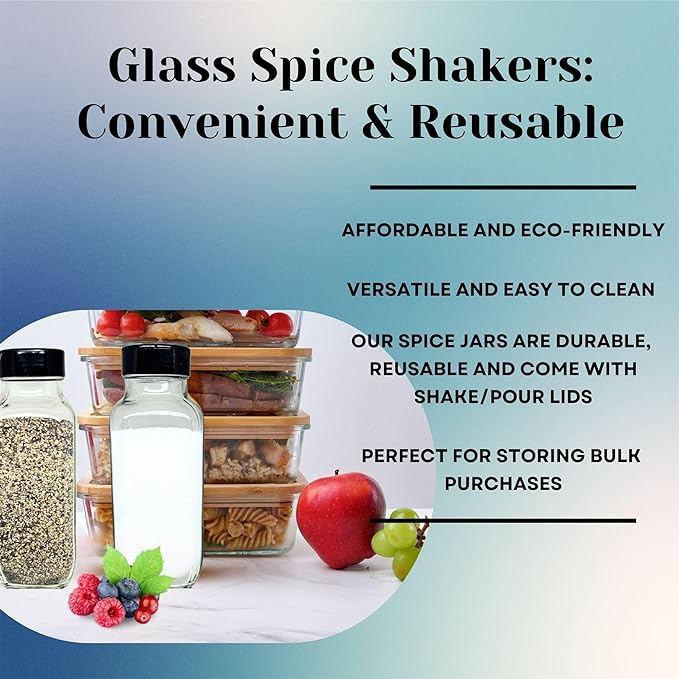 JARMING COLLECTIONS 16 oz Glass French Square Spice Jars with Shaker Lids - Elegant Design for Food Storage and Kitchen Organization - Enhance Your Spice Storage – Made in USA