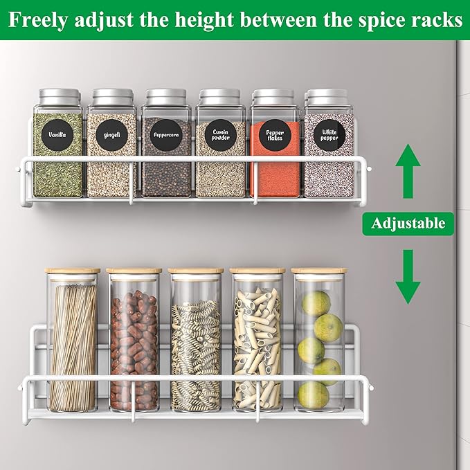 2 Pack Magnetic Spice Rack Organizer for Refrigerator and Microwave Oven, Metal Fridge Shelf for Kitchen, White