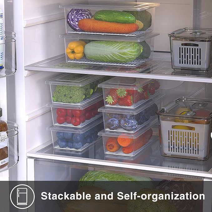SILIVO Produce Saver Containers for Refrigerator (6 Pack) - 1.5L Fruit Storage Containers for Fridge, Vegetable Storage Containers with Drain Tray Keep Fresh for Veggie, Fruit, Lettuce and Salad