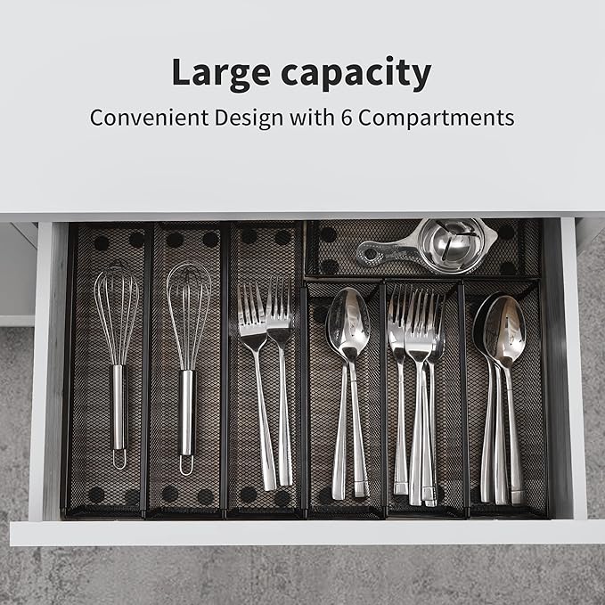 Faridabio Drawer Organizer, Silverware Organizer for Kitchen Cutlery Tray Utensil holder with Interlocking Mesh Metal Flatware Storage (1 pcs)
