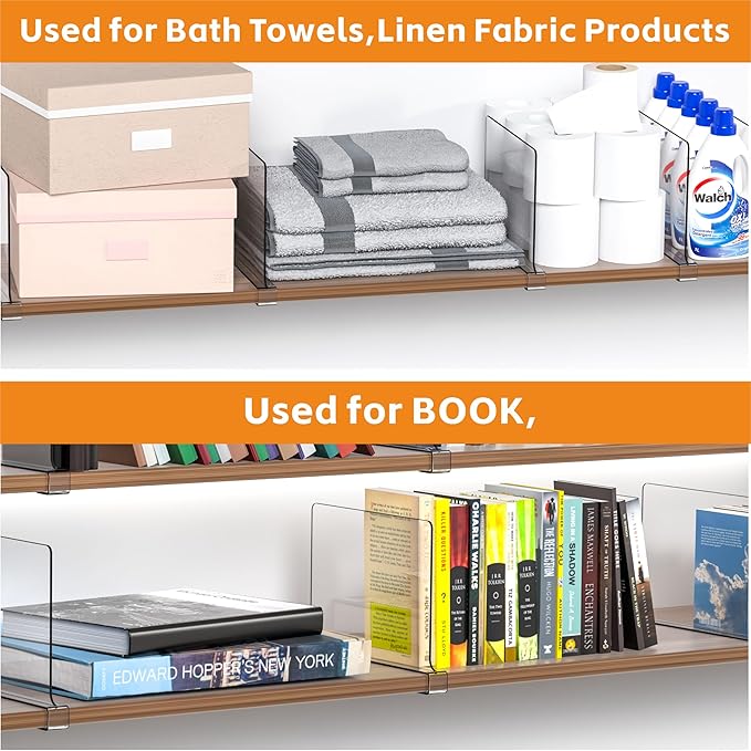 Yieach 4 Pack Clear Acrylic Shelf Divider for Closet Organization - 9.2″ Tall Closet Dividers for Wood Shelves,Cupboard,Vertical Shelf Separators in Closet for T-Shirt,Purse,Handbag,Sweater Organizer