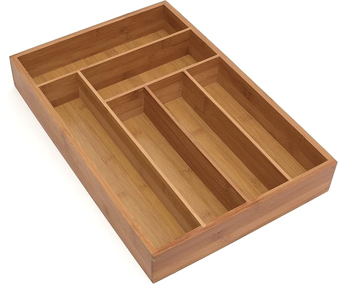 Lipper International 8878 Bamboo Wood Deep Flatware Organizer with 6 Compartments, 12" x 17-1/2" x 2-1/2"