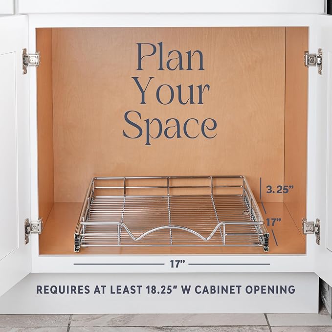 HOLDN’ STORAGE Pull Out Cabinet Organizer, Heavy Duty-w/Lifetime Limited Warranty -17”W x 17”D-Requires At Least 18-1/4” Cabinet Opening, Steel Metal Cabinet Drawers Slide Out, Chrome Finish