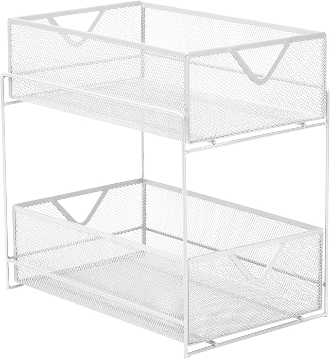 Mind Reader Accessory Organizer, Supply Storage, Makeup, Crafts, Office, Kitchen, Metal Mesh, 8.25"L x 12.5"W x 12.5"H, White