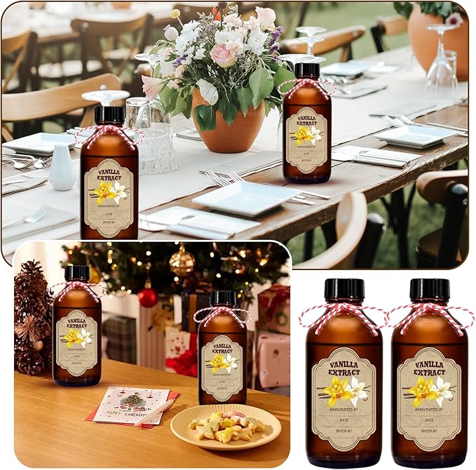 8 oz Amber Glass Boston Round Bottles, 12PCcs - for Homemade Vanilla Extract, Brown Vanilla Extract Bottles with Caps, Ideal for Syrup Gift, Glass Food Storage Canister and Sauce Beans (8OZ-12PC)