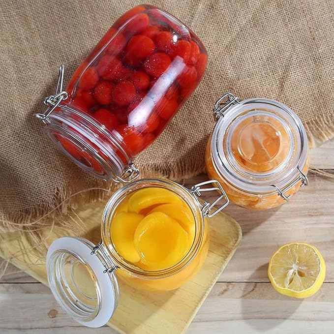 4 Pack 32 oz Glass Jars With Airtight Lids And Leak Proof Rubber Gasket, Wide Mouth Mason Jars with Hinged Lids for Food Storage, Cereal, Pasta, Sugar, Beans, Pickle Jars, Kitchen Canisters