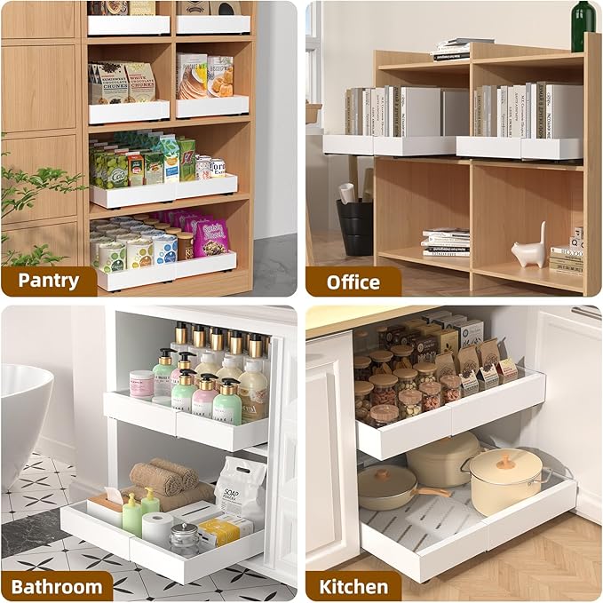 1 Pack 21" Deep Pull Out Drawers for Cabinets, Expandable Slide Out Drawers for Kitchen Cabinets, Pull Out Cabinet Organizer Roll Out Shelves for Pantry(Width 12.2"-19.7", White)