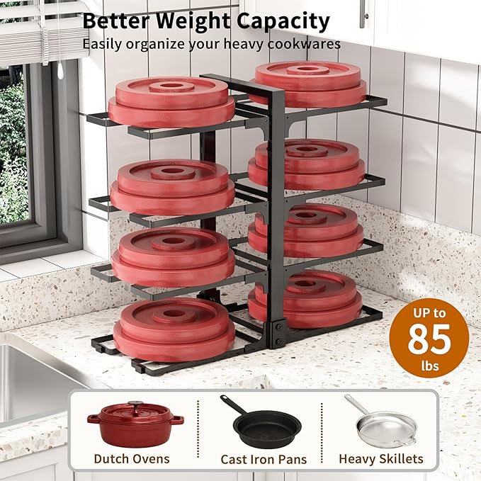 Adjustable Pots and Pans Organizer Under Cabinet, 8-Tier Pot and Pan Organizers Inside Cabinet, Kitchen Cabinet Organizers and Storage, Black