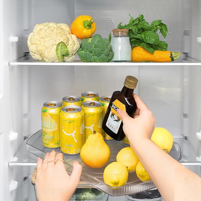 NOSTALGIQ Spin 360 Lazy Susan Turntable Organizer for Refrigerator | Clear Rectangle Lazy Susan | Condiment Organizer for Fridge Organizers and Storage | Cabinet, Kitchen, Pantry, Countertop