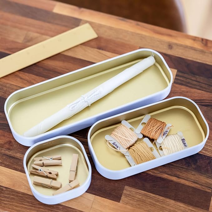 Three by Three Seattle 3 Piece Shallow Metal Organizer Tray Set for Storing Makeup, Stationery, Utensils, and More in Office Desk, Kitchen and Bathroom Drawers (1 Inch, Gold and White)