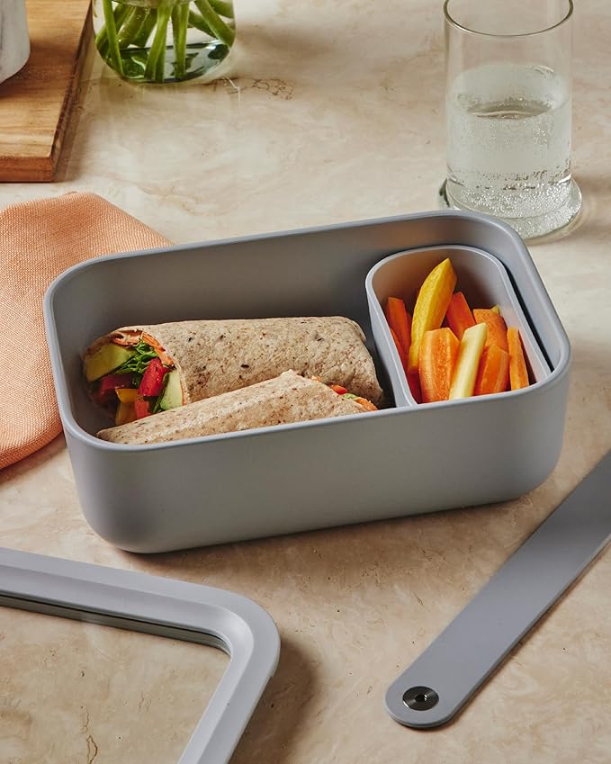 Caraway 6pc Glass Food Storage Set – 6.6 Cup Food Containers (6) - Ceramic Coated - Non Toxic, Non Stick with Lids - Microwave Safe - Navy