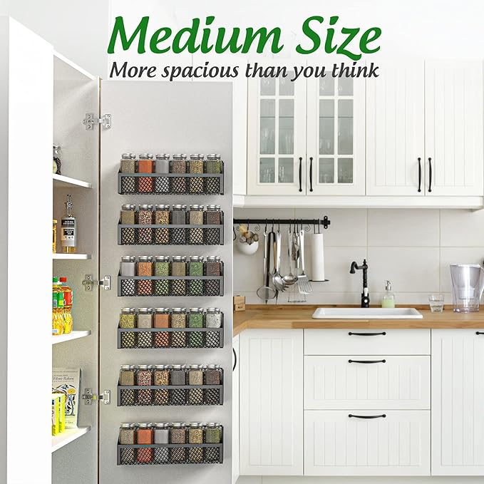 Moforoco 6 Spice Rack Over Door Pantry Organizer for Cabinet Door Wall Mount, Hanging Black Spice Pantry Organization Storage Shelf, Farmhouse Kitchen Seasoning Organizer Cabinet Door