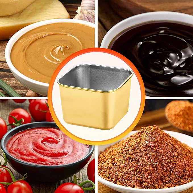 Small Condiment Containers To Go, 5 Pcs Square Spice Jar Kits with Lids, Individual Portion Cups, Leakproof Reusable Ideal for All Hot and Cold Sauces, Lunch Box, Work Trip