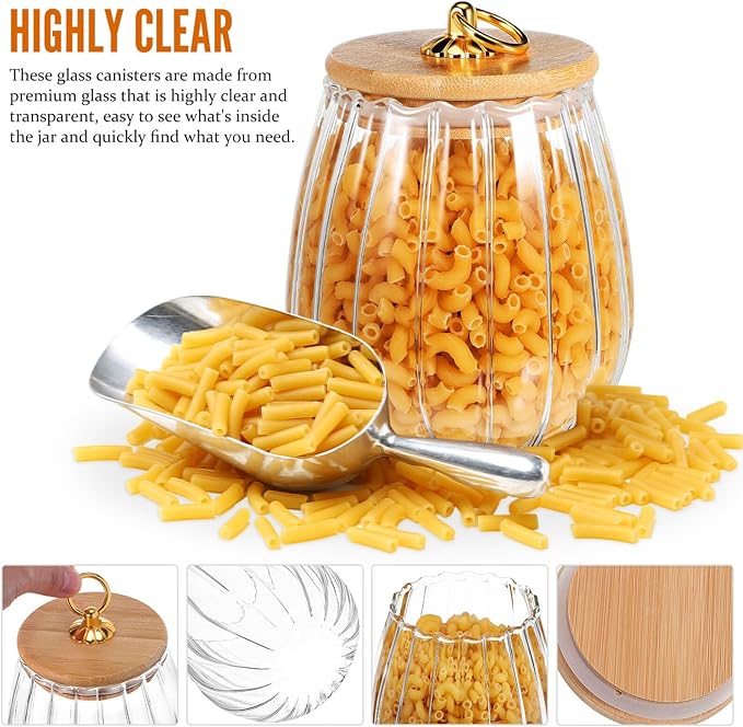 4PCS GLASS FOOD STORAGE JARS: Delicate Thicken Glass Storage Containers with Lids, Decorative Jar for Candy Cookies Coffee 750ml