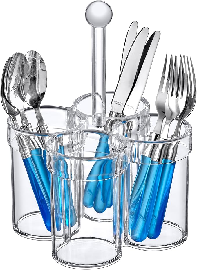 Amazing Abby - Felicia - Plastic Flatware Organizer, 4-Slot Utensil Holder with Handle, Easy-Carry Cutlery Holder, Silverware Storage for Kitchen, Perfect Storage Solution for Home and Restaurant