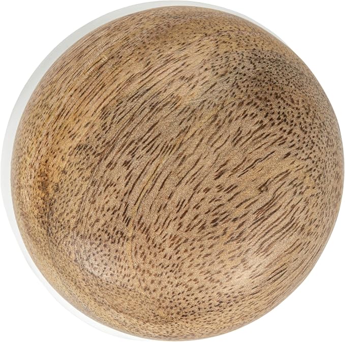 Creative Co-Op Marble and Mango Wood Pinch Pot with Lid, White and Natural